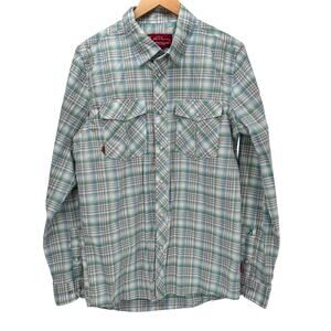 John Browning Shirt Mens Medium Heritage Collection Pearl Snap Blue Green Plaid